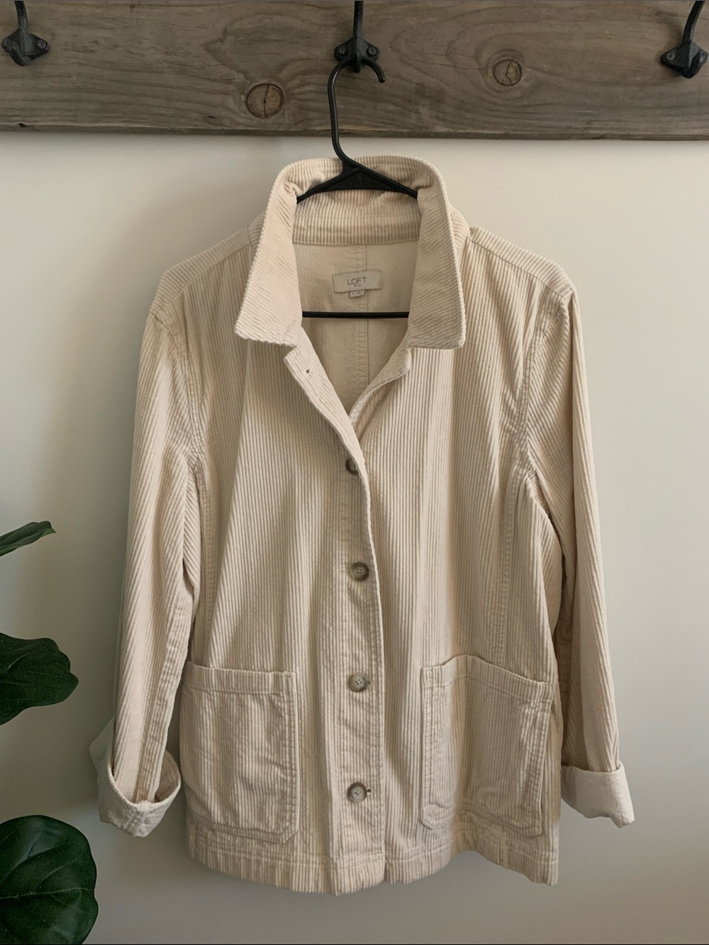 LOFT Cream Corduroy Button Jacket